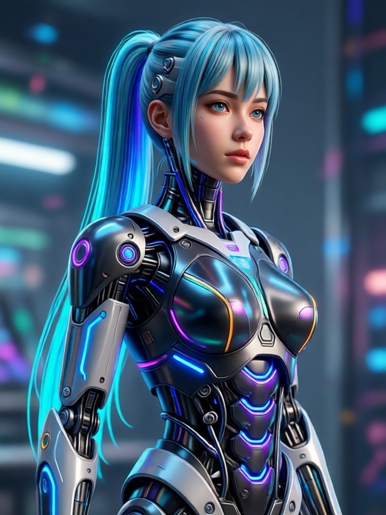 Anime style AI girl with colorful hair and detailed eyes