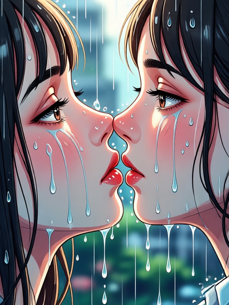 viral tiktok style dreamy kiss with rain