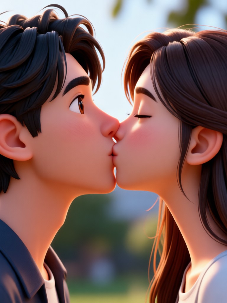 Anime style chibi avatars sharing a sweet kiss