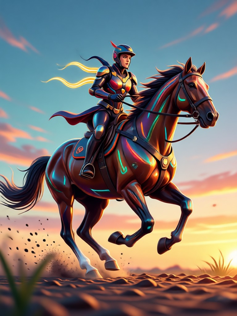 AI warrior horse riding into battle