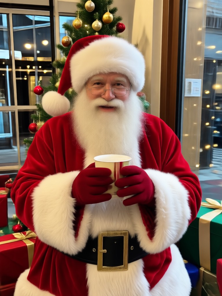 Surprised Santa caught eating cookies
