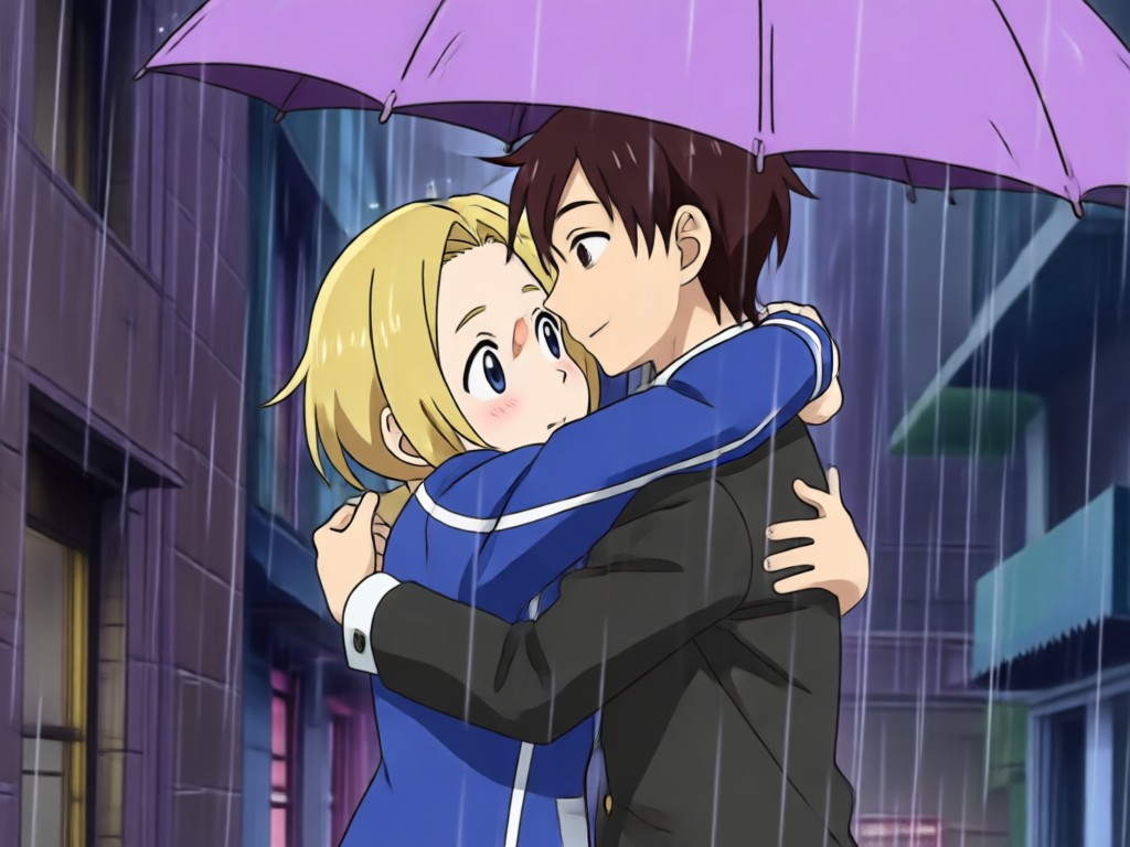 Emotional animation in AI anime hug video