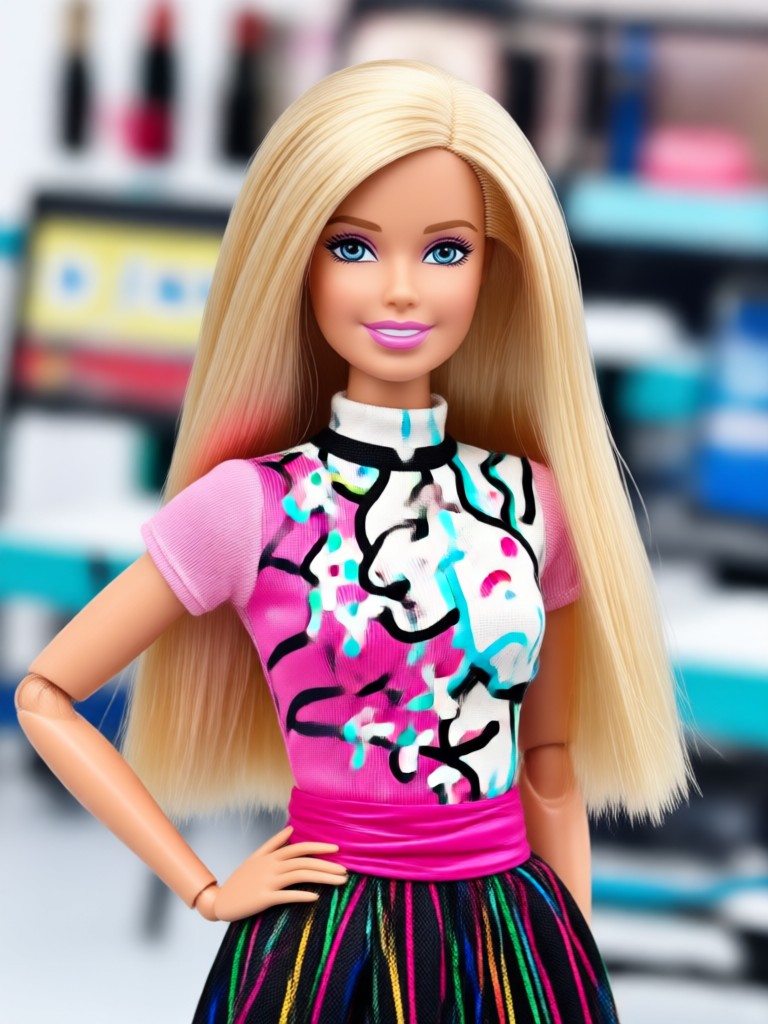 Barbie doll with detailed makeup and accessories