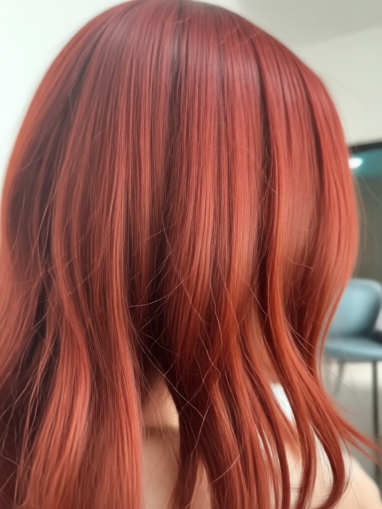 Anime style bright red hair filter on a portrait