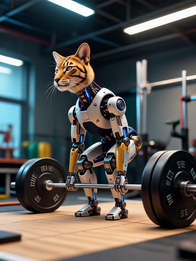 AI video of a dog spotting a cat during a bench press