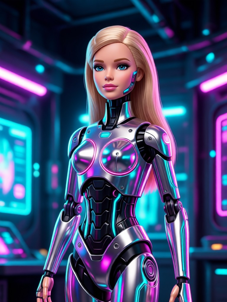 Woman transformed into classic pink gown Barbie with AI