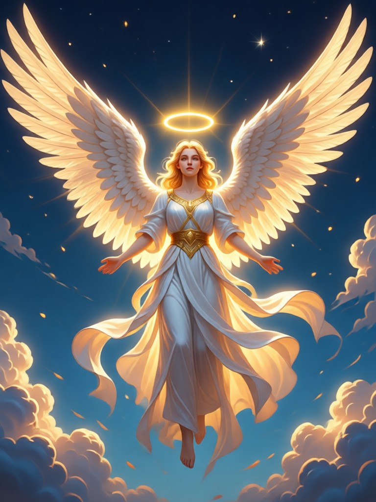 Baroque painting style seraph with multiple wings