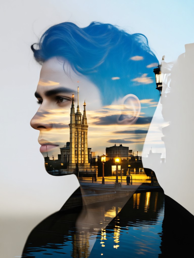 Smartphone mit Double-Exposure-Foto-Editor-Benutzeroberfläche