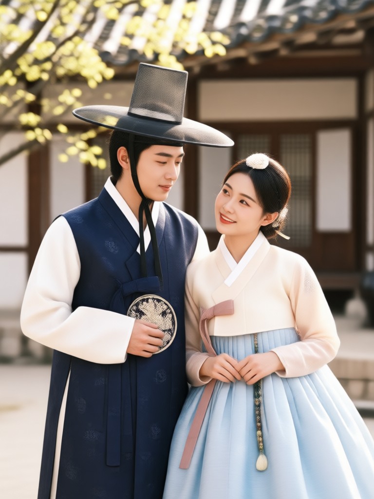 Annuversary Hanbok photo with classic black and red attire