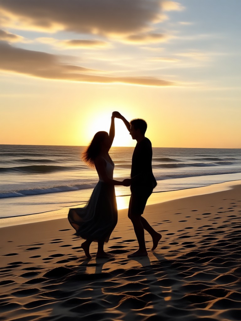Couple dancing under palm trees AI