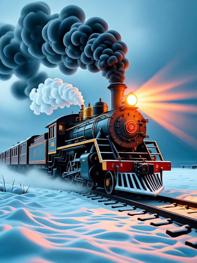Family portrait transformed into a Polar Express cabin scene