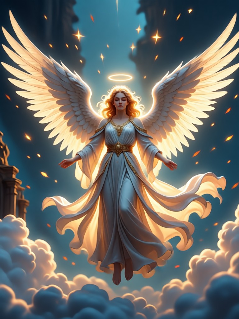 Dark fantasy fallen angel with shadowy feathers