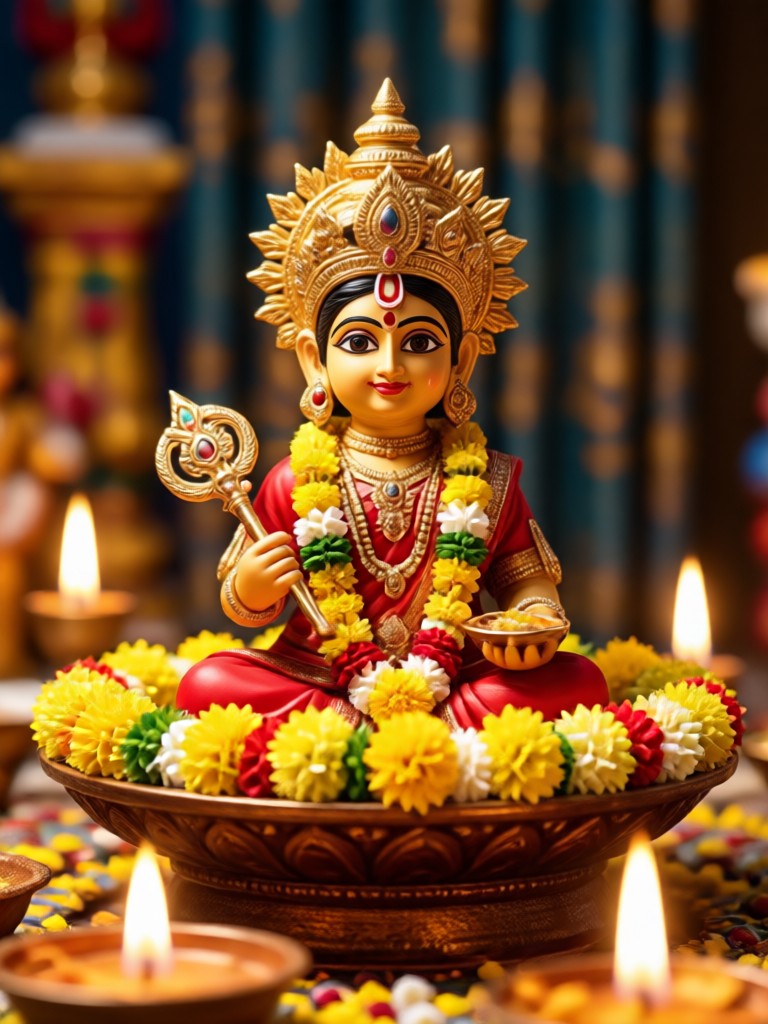 Traditional red silk saree Varalakshmi AI portrait