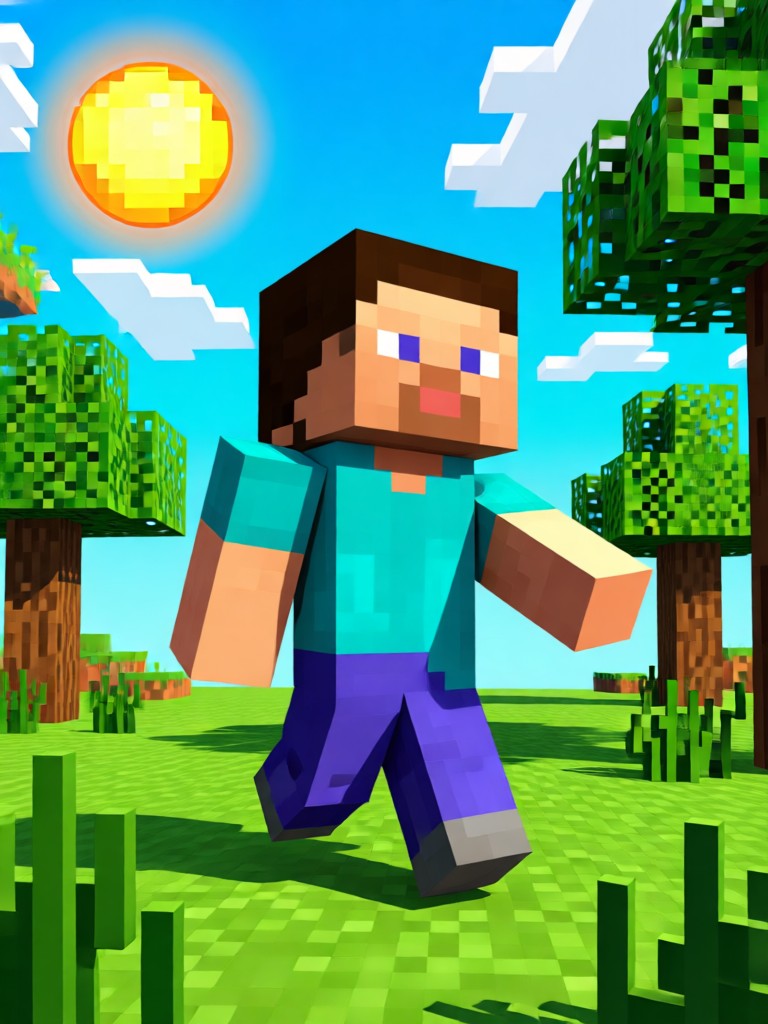 Spaceship landing in a Minecraft plains biome
