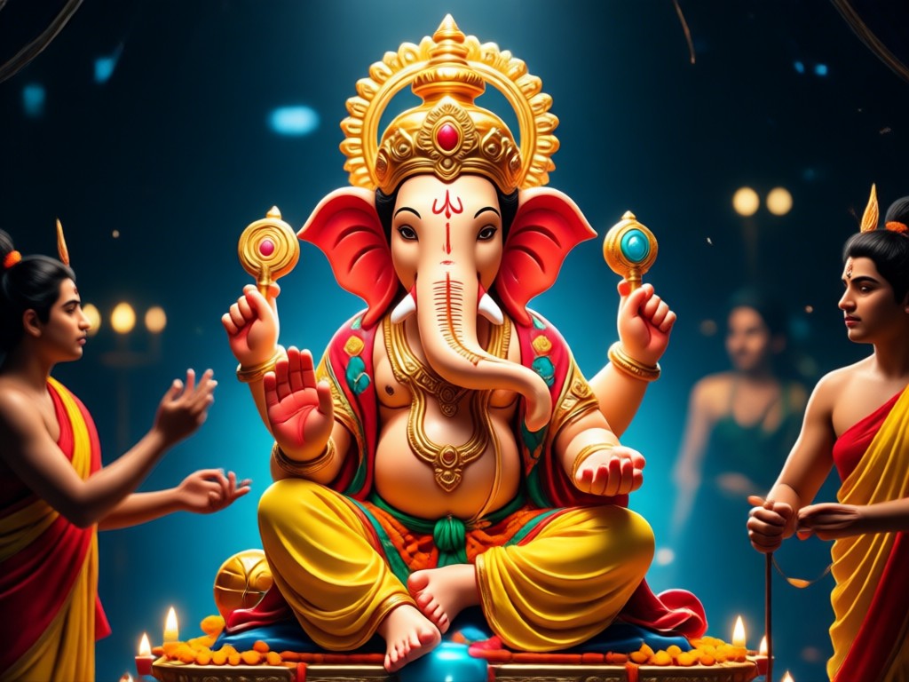 Traditional art style applied to Ganpati photo