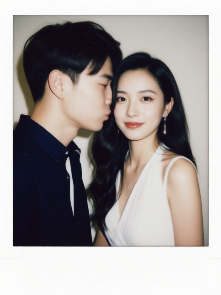 Minimalist Polaroid booth picture of a couple