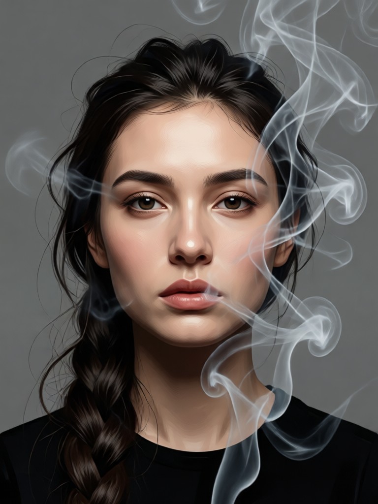 Fashion portrait with vibrant purple smoke