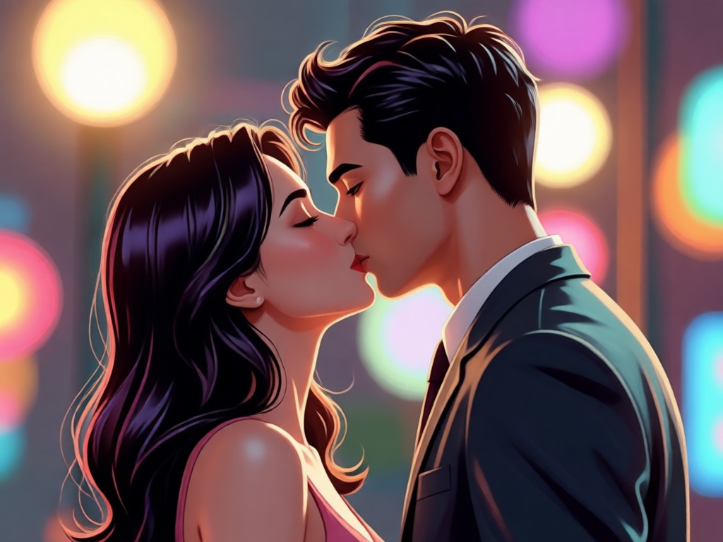 Cinematic angles and emotional tone in AI kiss video