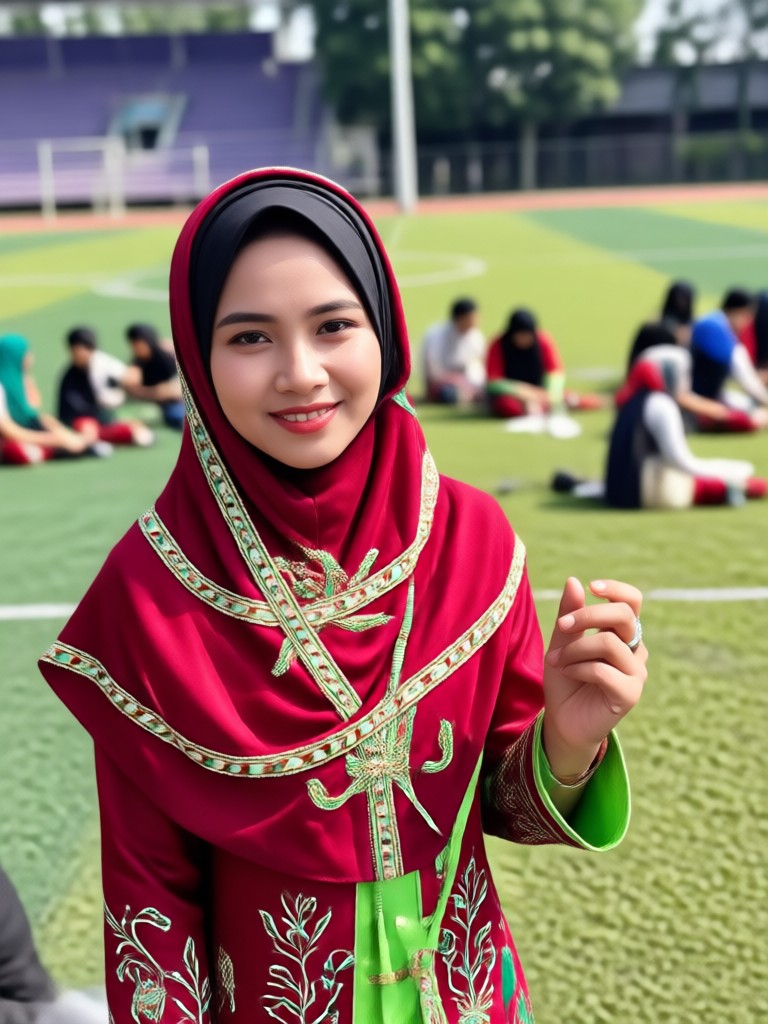 Foto lanskap yang ditingkatkan dengan elemen budaya Indonesia AI