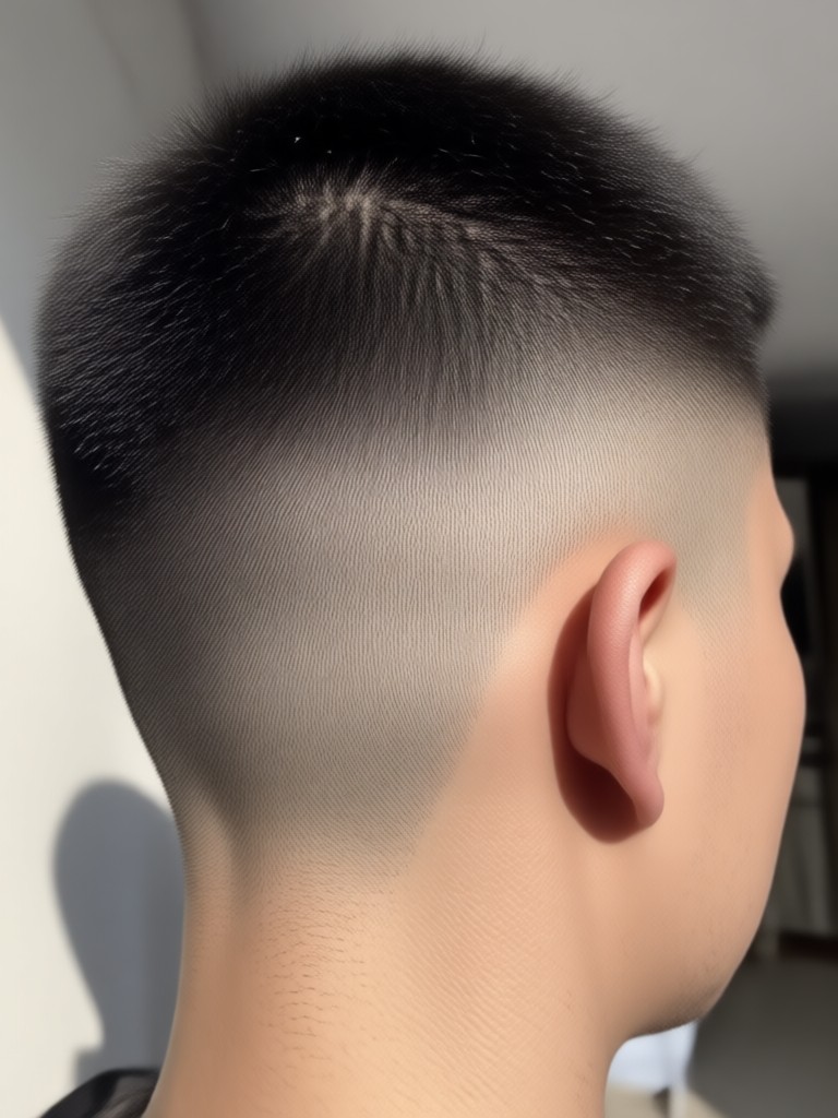 Buzz cut pendek yang realistis dengan fade