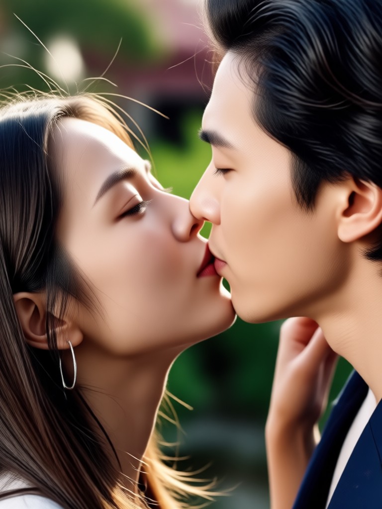 Tender close up studio portrait kiss