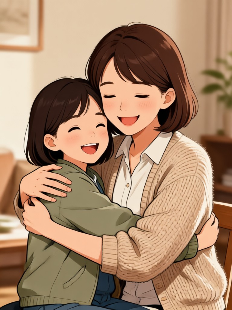 Son giving mom a virtual hug animation