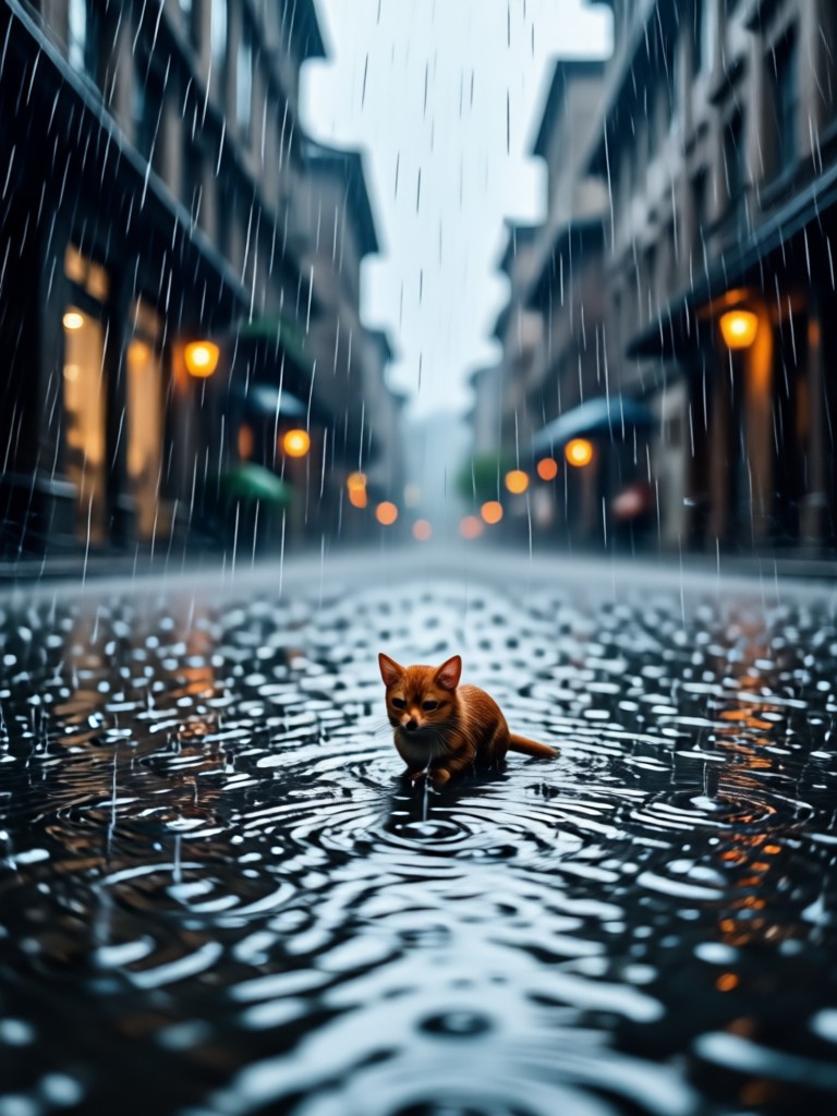 Romantic rainy window scene with bokeh lights