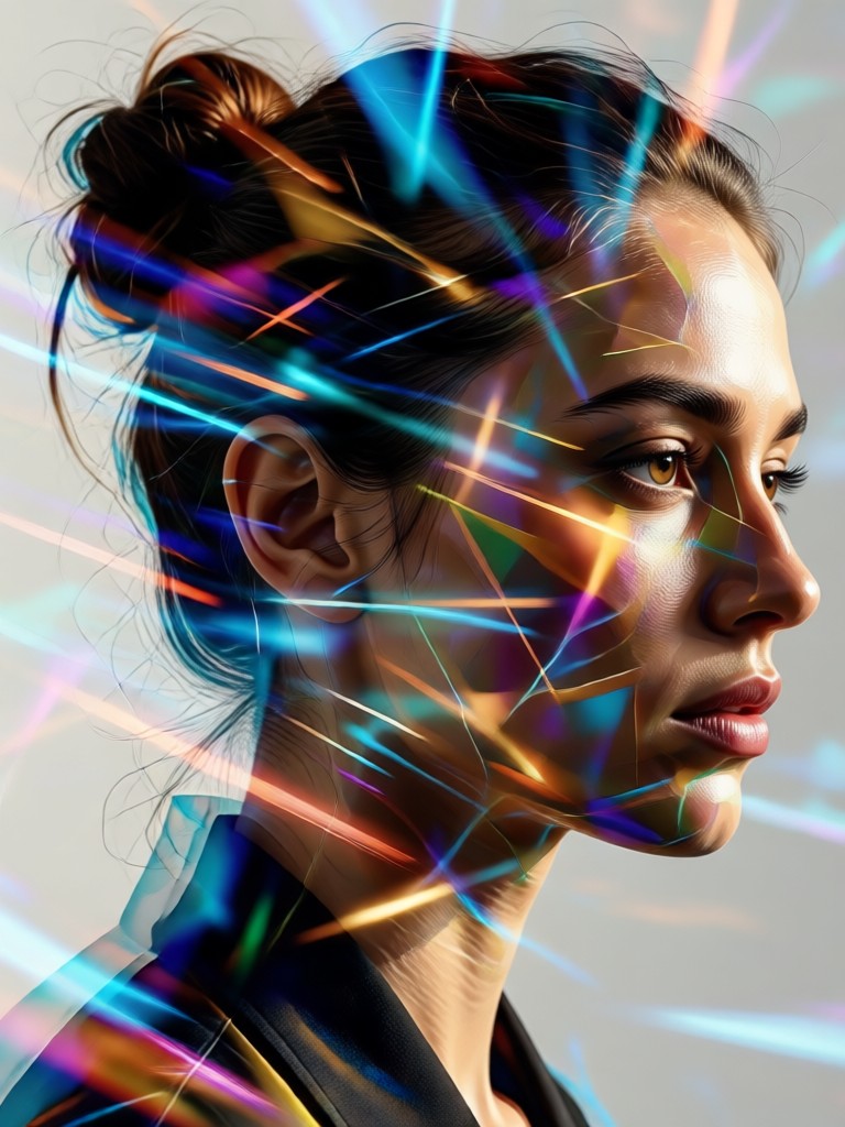 Moody portrait layered with mountain silhouette