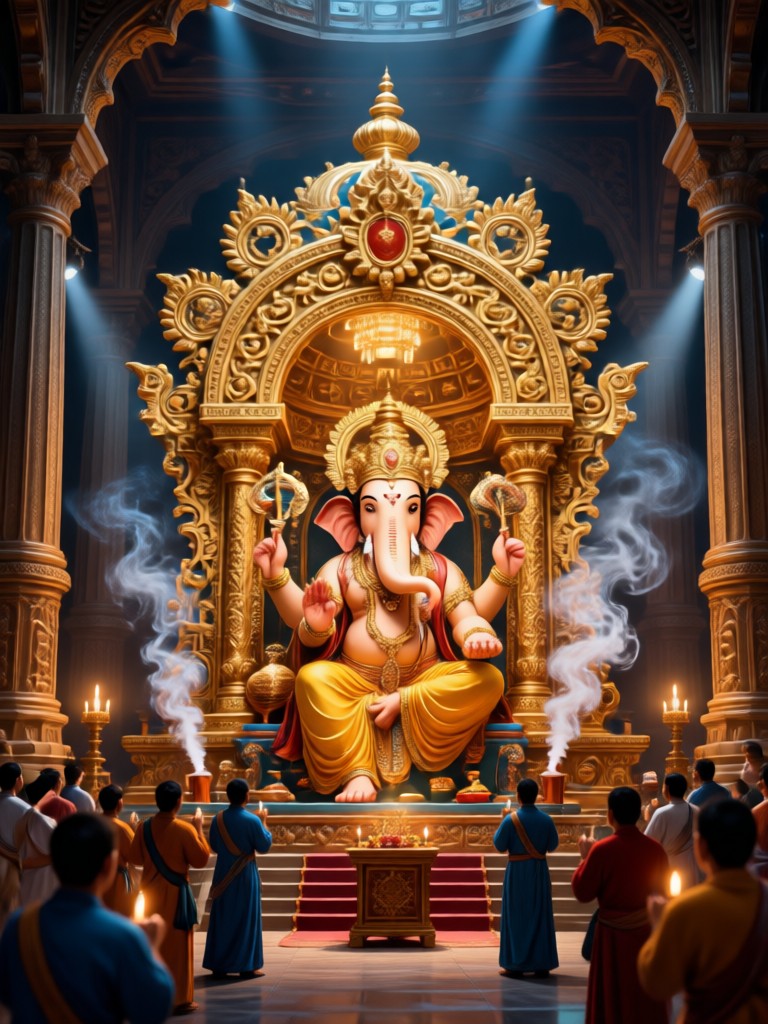 Child's portrait in a floral and eco-friendly clay Ganpati pandal