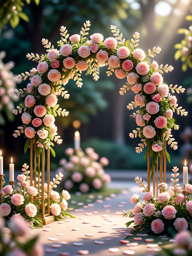 Garden party wedding with pastel colors and floral installations