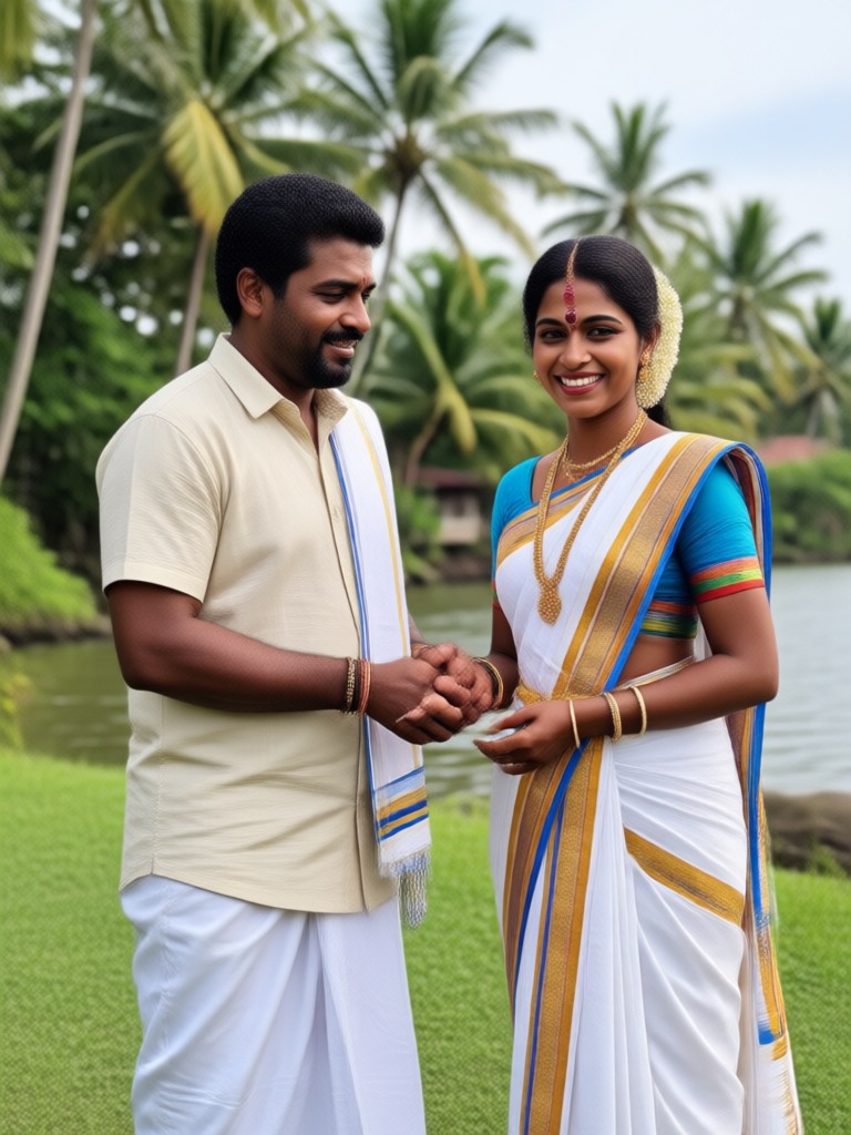 Kerala couple portrait on houseboat AI generated