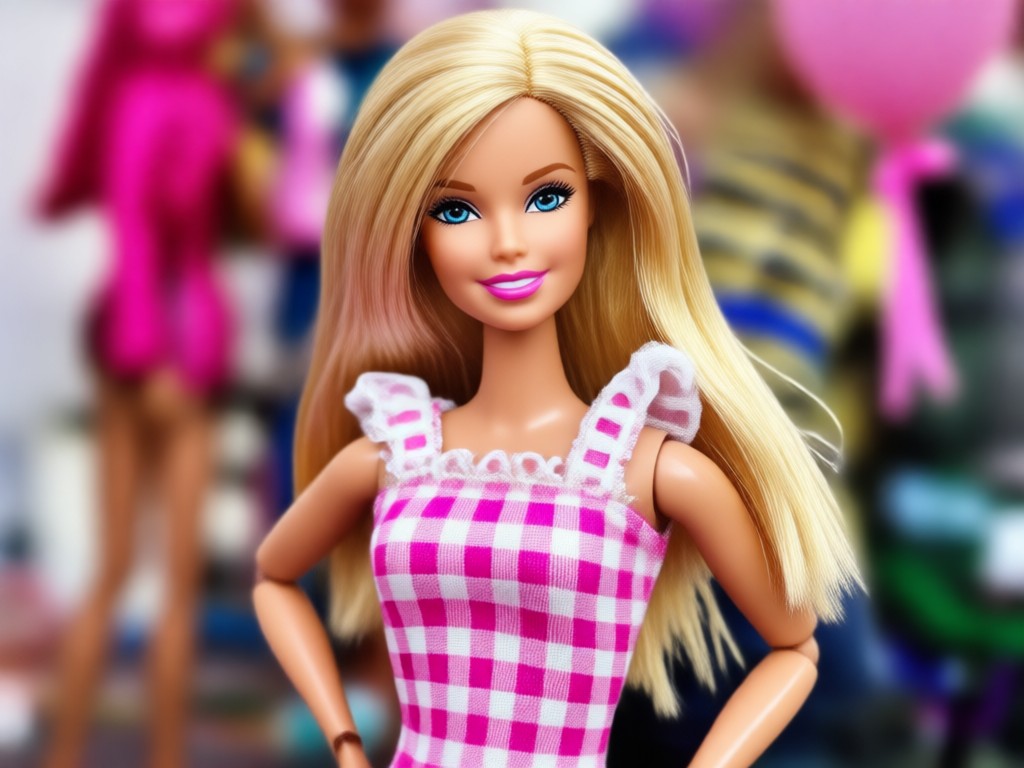 AI generated Barbie doll portrait displayed on a pink toy box