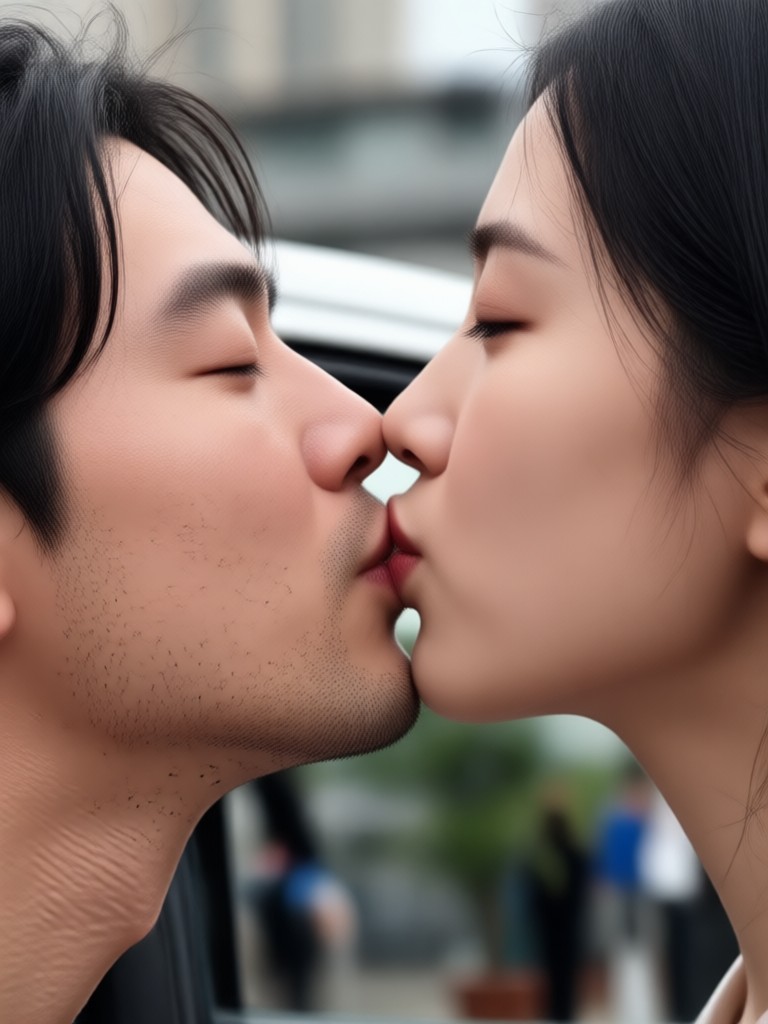 Anime style front seat kiss