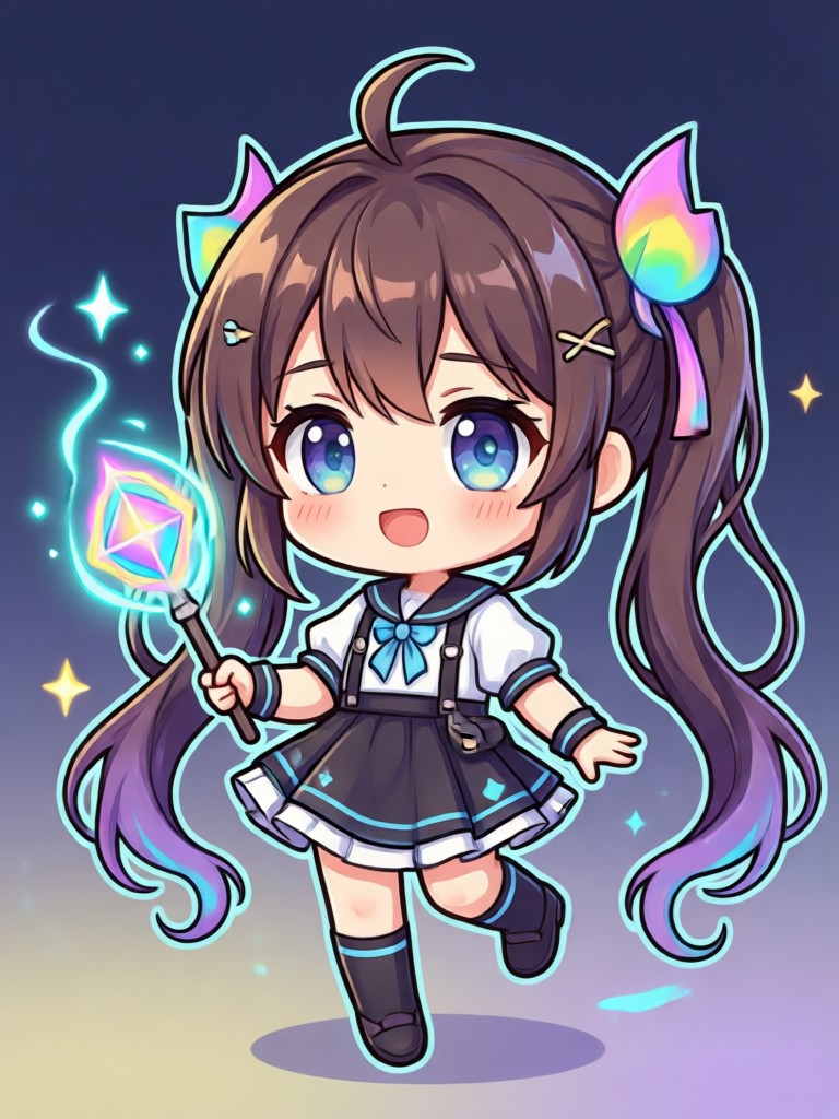 Chibi futurista com tema cyberpunk