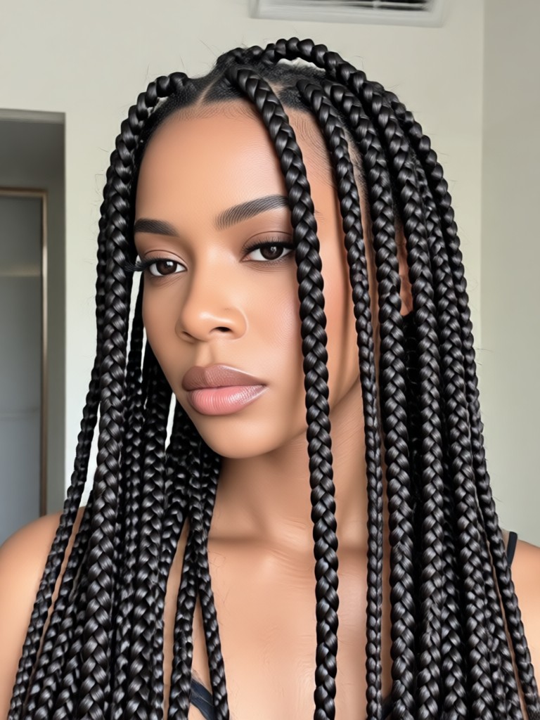 Sleek, straight-back box braids for men