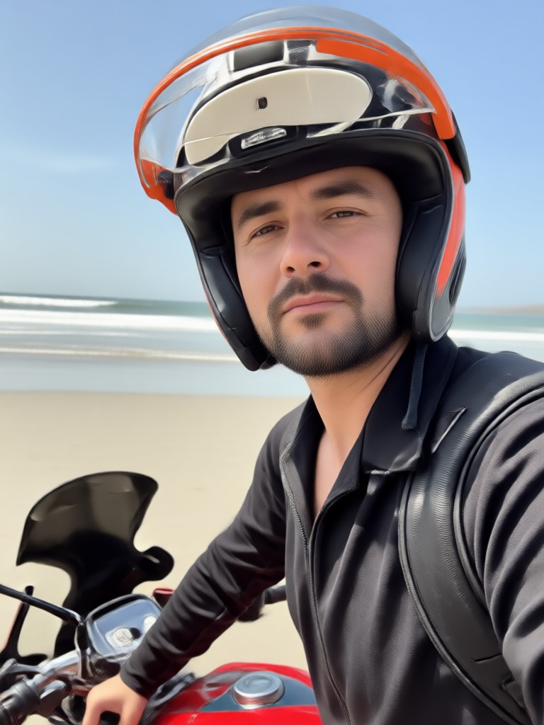 Cinematic AI portrait of a motorcycle at dawn with misty ocean