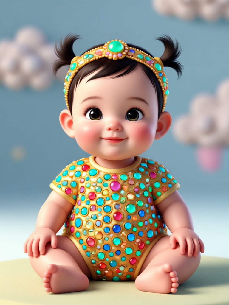 Bebé sonriente generado a partir de foto seria de padres
