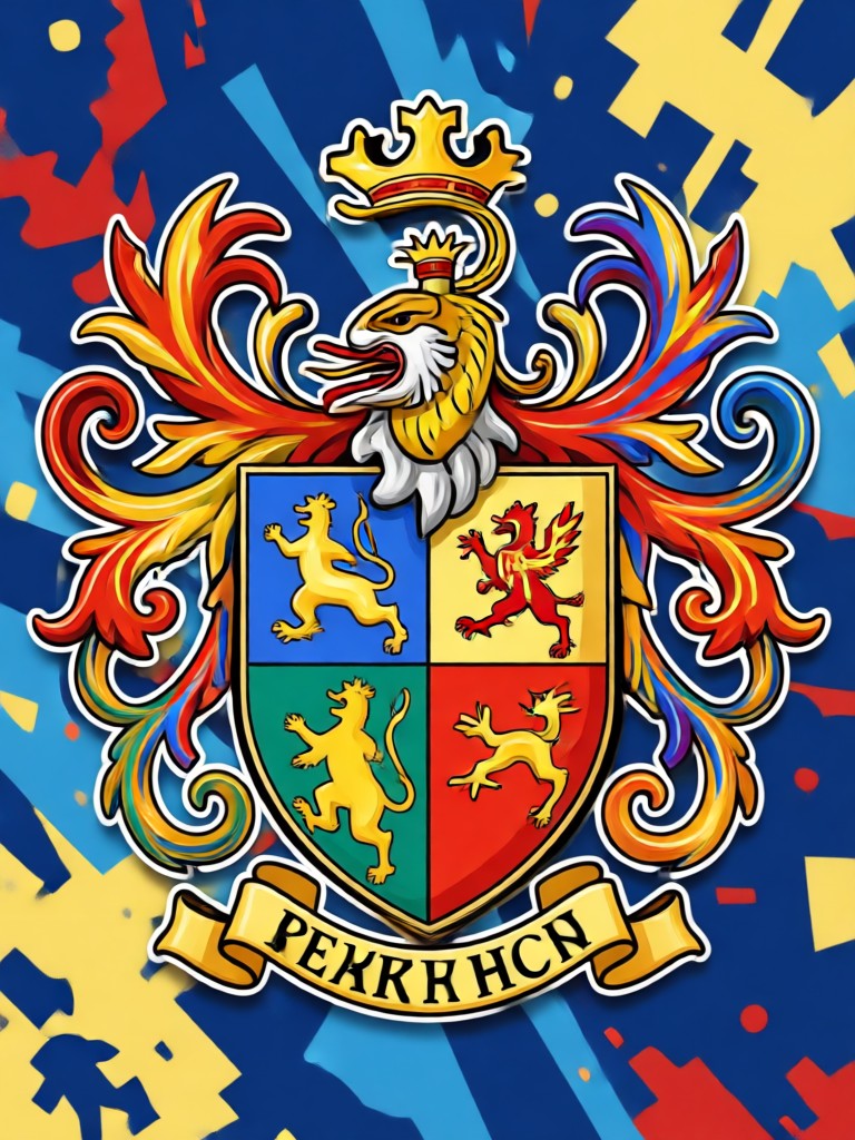 Medieval family coat of arms with lion rampant