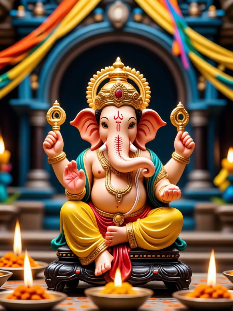 Simple home Ganesha murti with AI Aarti light