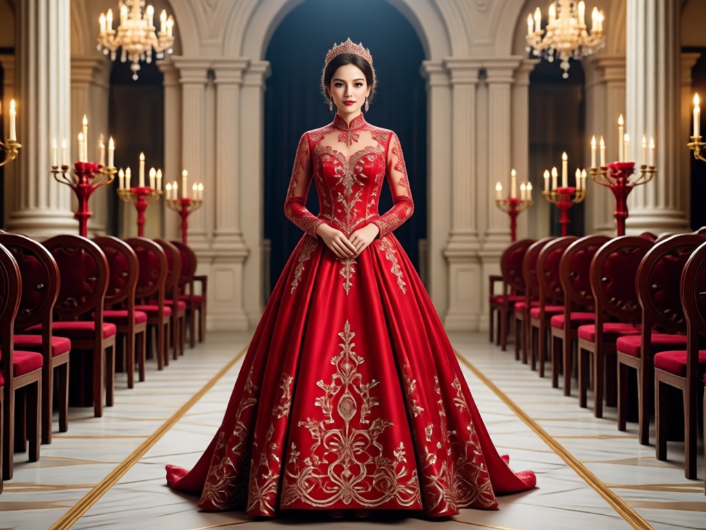 AI generated intricate red wedding dress details