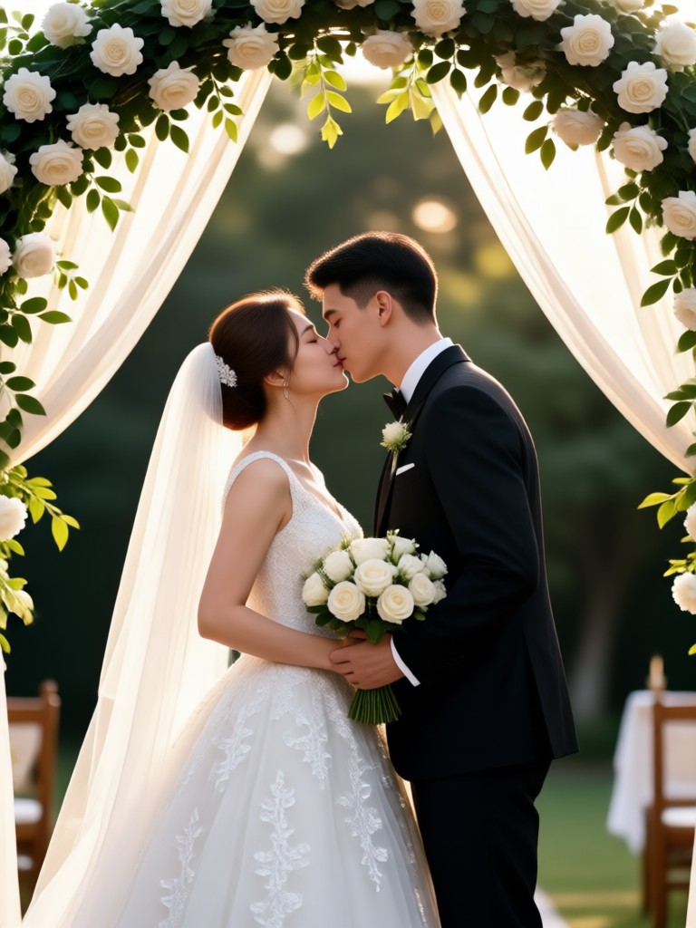 Romantic candlelit altar kiss AI creation