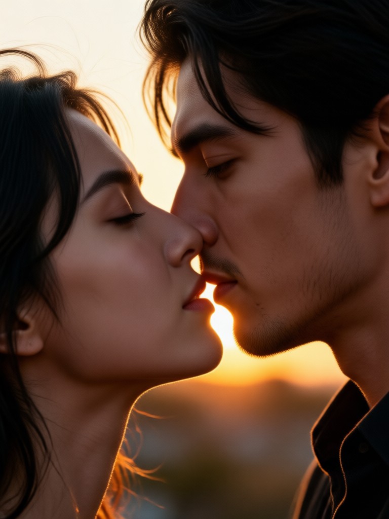 Cinematic black and white AI kiss