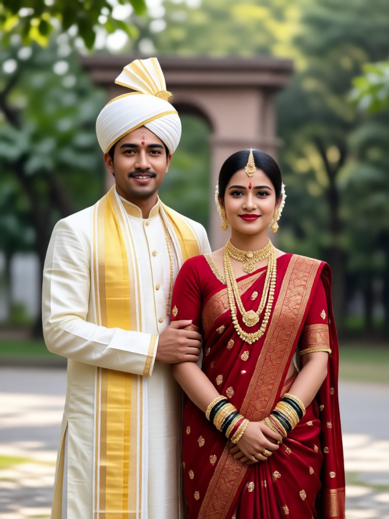 App interface showing Bengali couple photo generation process