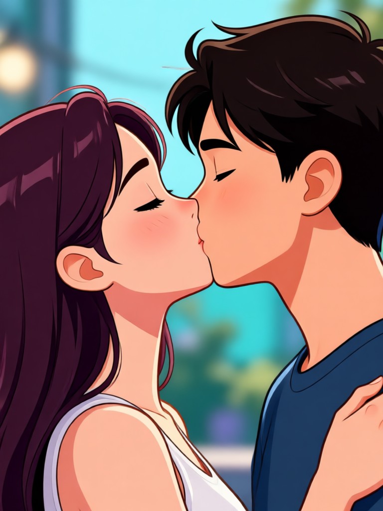 Cozy winter scene couple avatar kiss