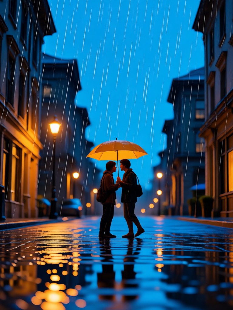 Muestra del generador de video de besos en una noche lluviosa a partir de fotos por veeo
