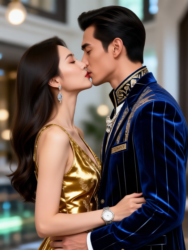 Casual urban style AI kiss photo