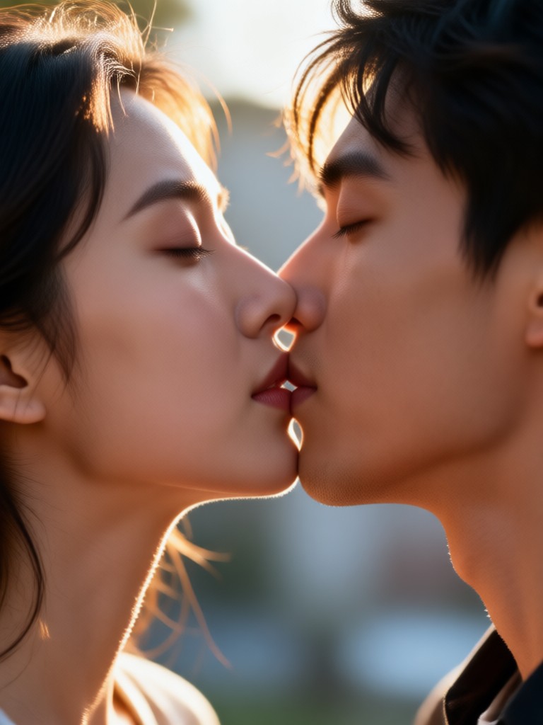 Dramatic slow motion kiss generated by AI