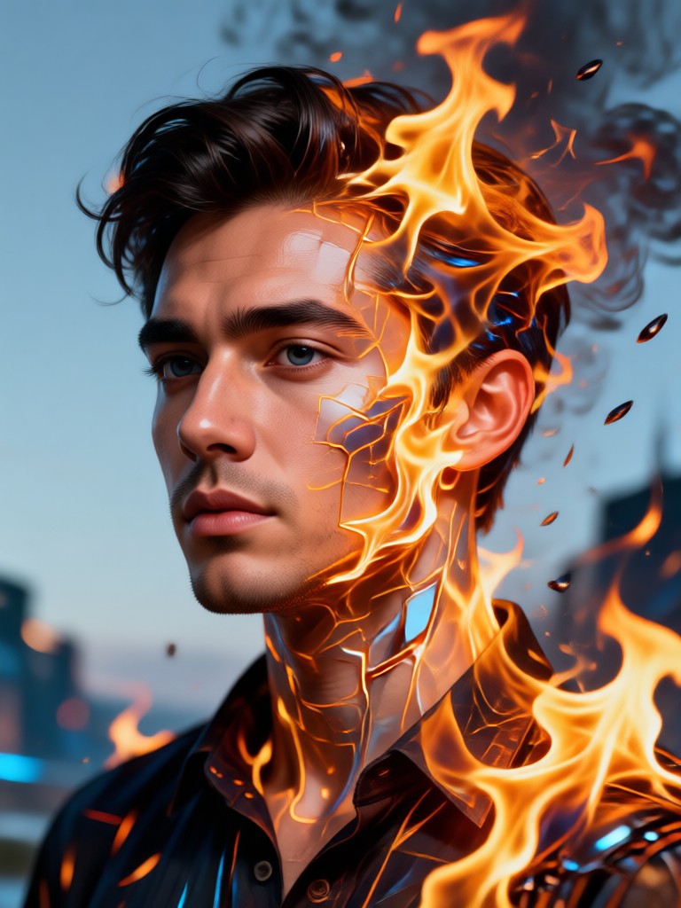 Monochromes Feuer-Doppelbelichtung