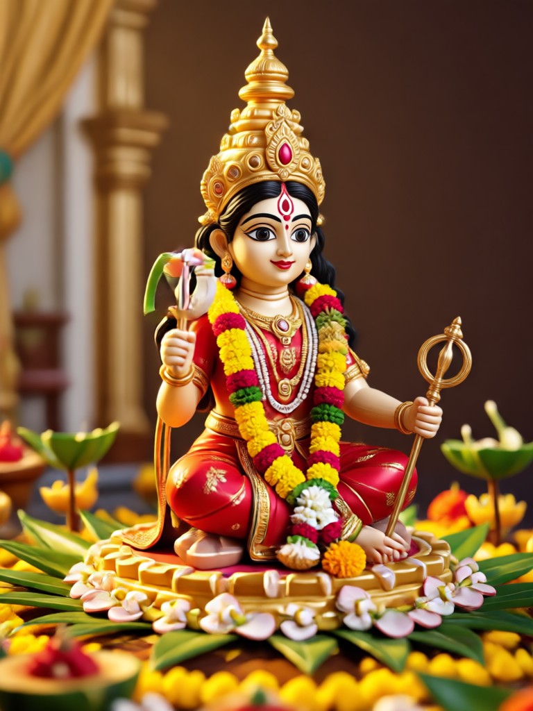 KI-Porträt in Kanchipuram-Seide für Varalakshmi Vratham