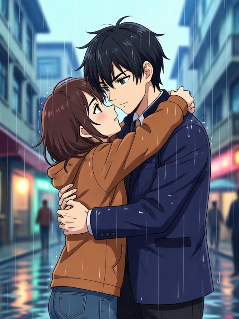 Beautiful anime rain hug generator result
